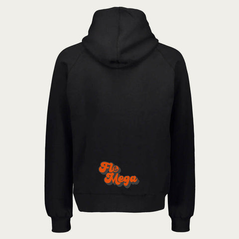 Flo Mega Hoodie Rückseite mit kleinem »Flo Mega«-Print über der Hüfte, stylischer Kapuzenpulli aus Bremen.