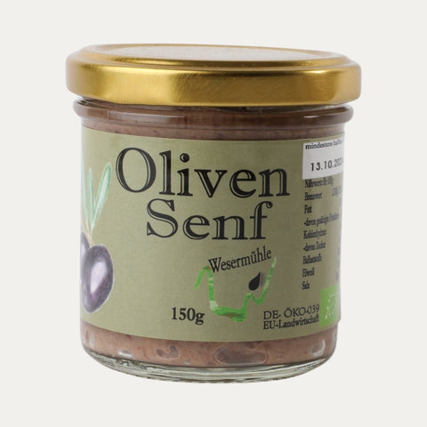 Olivensenf mit schwarzen Oliven – Wesermühle – 150 g