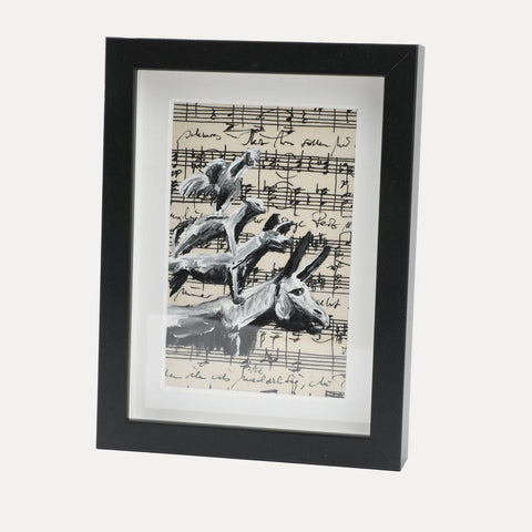 Stadtmusikanten schwarz/weiss in Rahmen – Anja Zumsande – Originalzeichnung