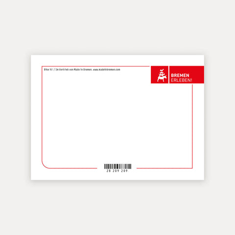 Bike it! Bremer Stadtmusikanten – weiß auf blau – Postkarte