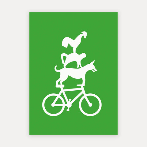 Bike it! Bremer Stadtmusikanten – weiß auf grün – Postkarte