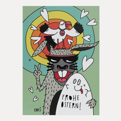 Frohe Ostern farbig – Möwe Peace – Emti – Postkarte