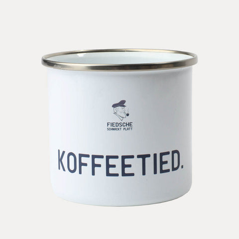 Blechtasse – verschiedene Sprüche, zwei Größen – Fiedsche schnackt Platt