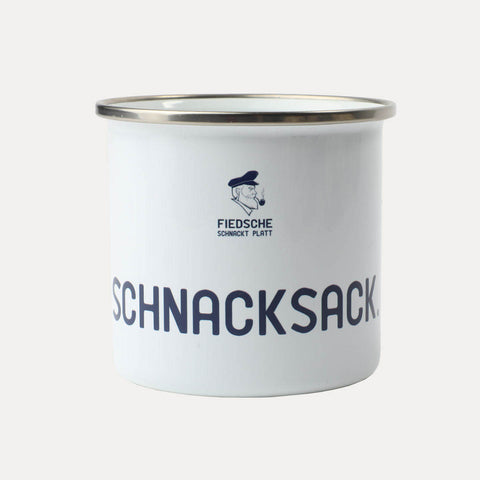 Blechtasse – verschiedene Sprüche, zwei Größen – Fiedsche schnackt Platt