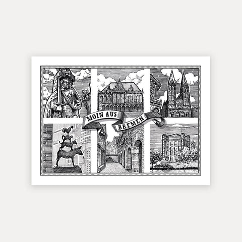 Bremer Sehenswürdigkeiten – schwarz/weiss – Postkarte