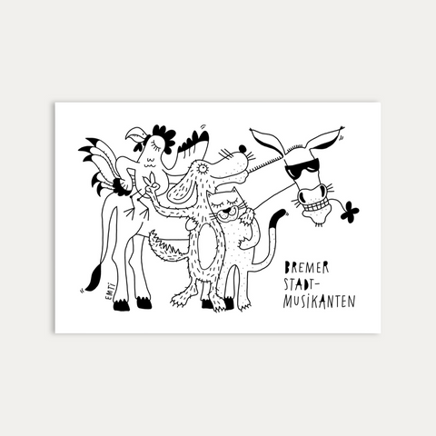Bremer Stadtmusikanten quer – Emti – Postkarte