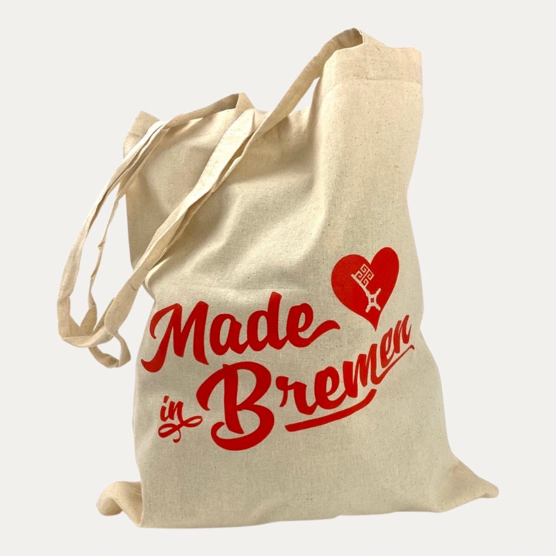 Baumwolltasche Made in Bremen – Tote Bag natur/rot – Jutebeutel