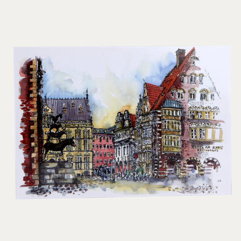 Bremer Stadtmusikanten quer – Isa Fischer – Postkarte