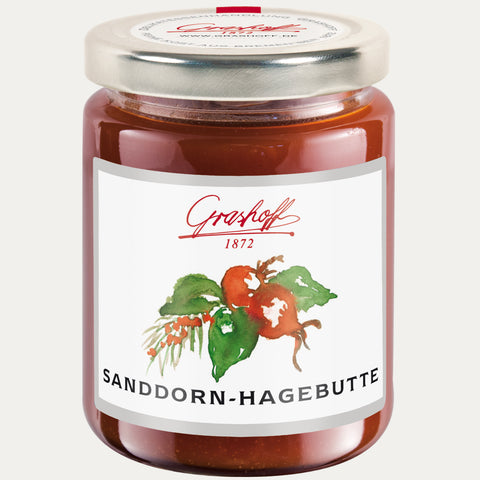 Sanddorn-Hagebutten Konfitüre Extra 250g - Made in Bremen - Grashoff -