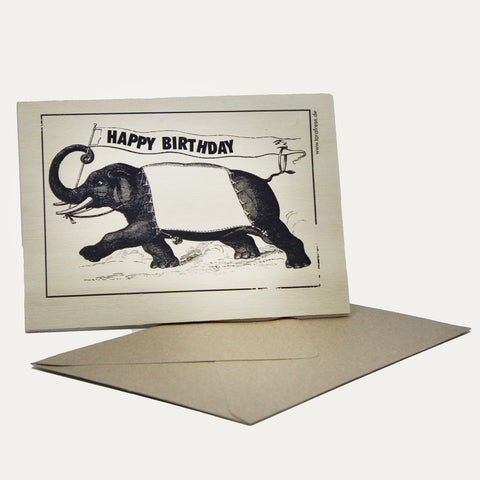 Happy Birthday Elefant Holzpostkarte - Made in Bremen - Kartenmanufaktur Tara Frese - 