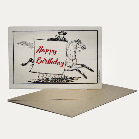 Happy Birthday Cowboy Holzpostkarte - Made in Bremen - Kartenmanufaktur Tara Frese -