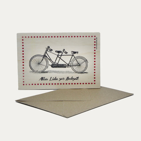 Alles Liebe zur Hochzeit Tandem Holzpostkarte - Made in Bremen - Kartenmanufaktur Tara Frese -