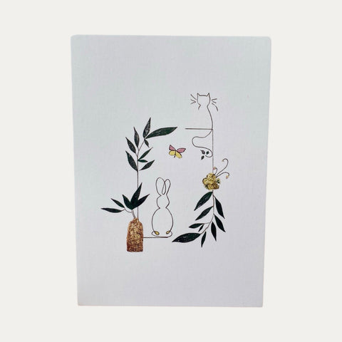Katze & Hase & Schmetterling  – Wellborg – Postkarte