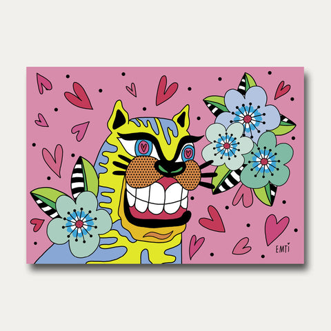 Tiger Blumen bunt – Postkarte