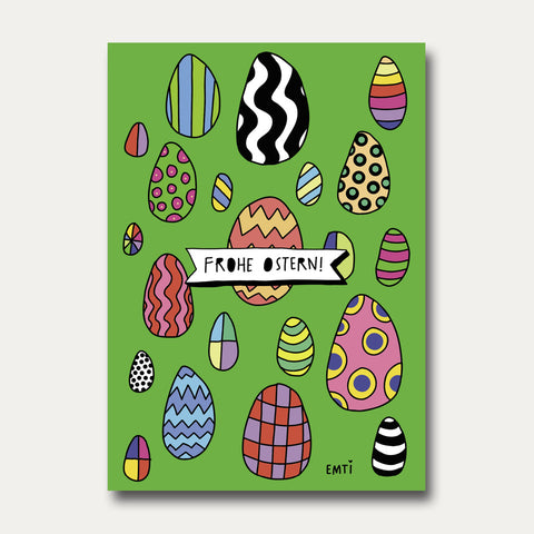 Frohe Ostern Eier bunt – Emti – Postkarte