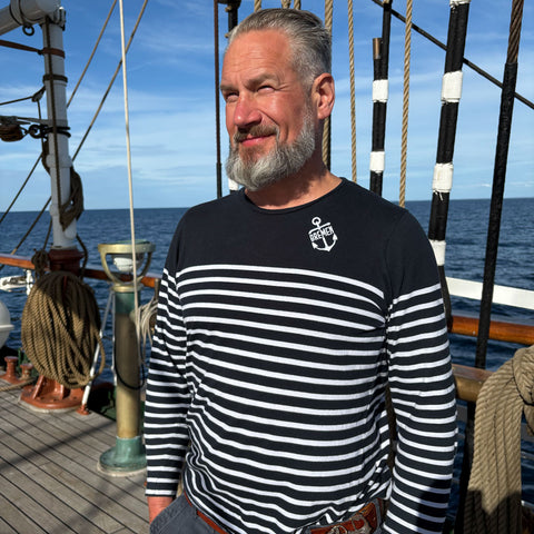 Long Sleeve, Langarmshirt – Bremen Anker gestickt – navy/weiss geringelt