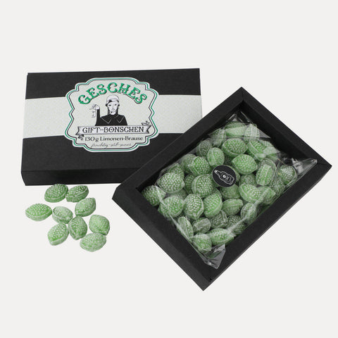 Gesches Giftbonschen – Limonen-Bonbons in schwarzer Schachtel – 130 g