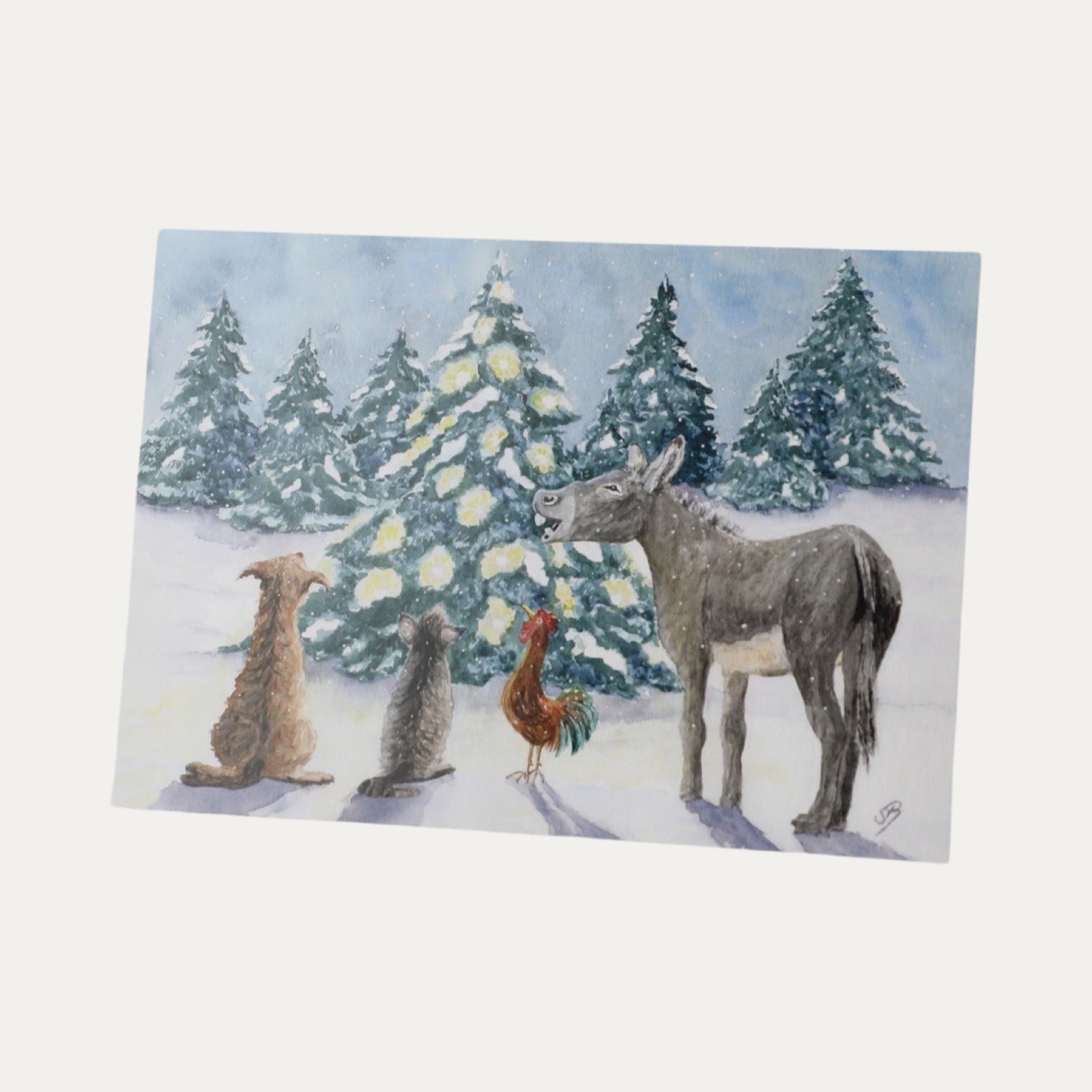 Weihnachten Aquarell Stadtmusikanten – Postkarte – Delmemaster