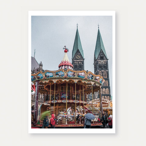 Historisches Karussell auf dem Bremer Marktplatz (143) – Postkarte