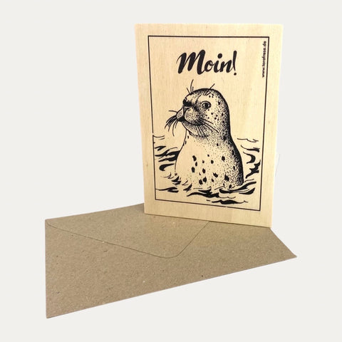 Moin Seehund – Holzpostkarte