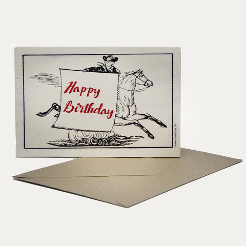 Happy Birthday Cowboy Holzpostkarte - Made in Bremen - Kartenmanufaktur Tara Frese - 